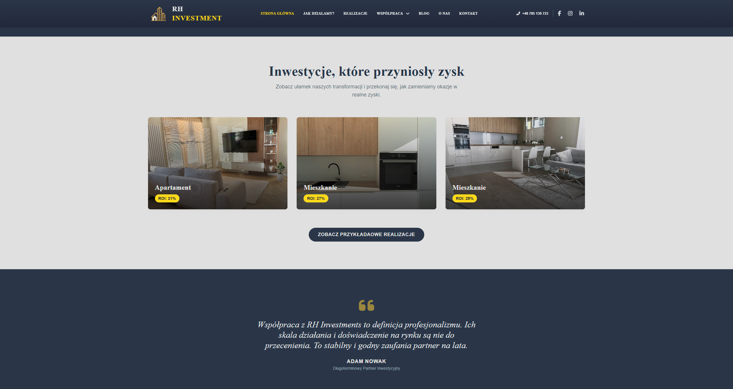 RH Investment Desktop View